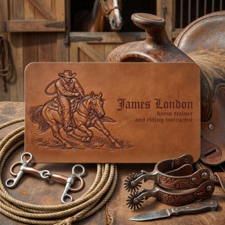 Cowboy Leather Rustic Horse Trainer Business Card Visitekaartje