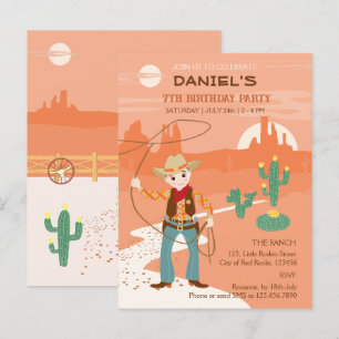 Cowboy met een lasso en cactussen kinderen Verjaar Uitnodiging Briefkaart
