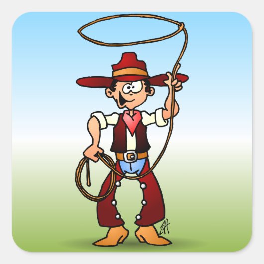 Cowboy met een lasso vierkante sticker (Voorkant)