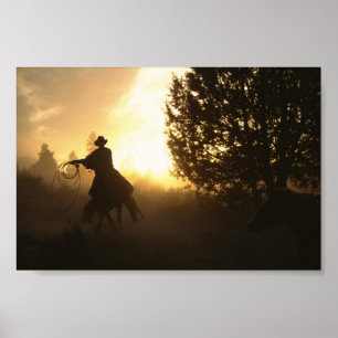 Cowboy met Lasso in Sunset Poster