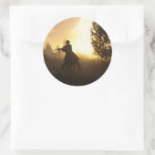 Cowboy met Lasso in Sunset Ronde Sticker (Tas)