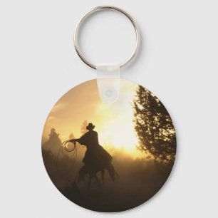 Cowboy met Lasso in Zonsondergang Sleutelhanger