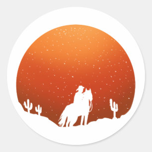 Cowboy met paard Wild West sunset landschap Ronde Sticker