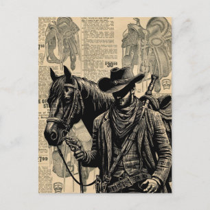 Cowboy met paardenzadels westerne kunst briefkaart