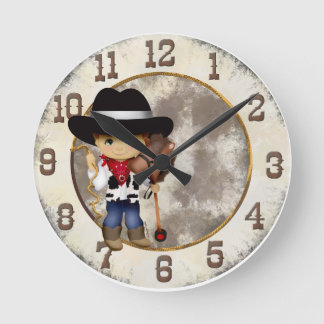 Cowboy met Stick Horse Clock Ronde Klok