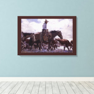 cowboy met zijn vee van Koerner Canvas Afdruk