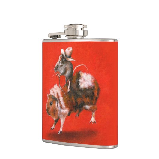 Cowboy Mouse Riding Guinea Pig Flask Heupfles (Links)