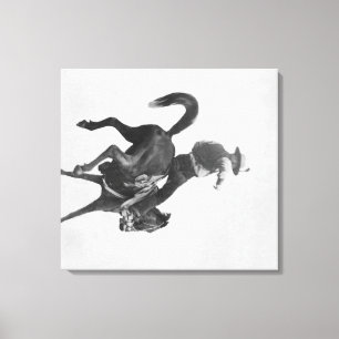 Cowboy Ned Coy Riding Bucking Bronco genaamd Canvas Afdruk