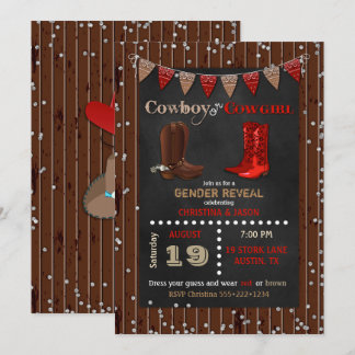 Cowboy of Cowgirl Western Gender Reveal Red Brown Kaart