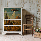 Cowboy On Horseback UFO Rencontre Poster d'Art Mur