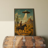 Cowboy On Horseback UFO Rencontre Poster d'Art Mur
