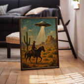 Cowboy On Horseback UFO Rencontre Poster d'Art Mur