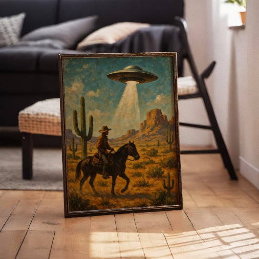 Cowboy On Horseback UFO Rencontre Poster d'Art Mur