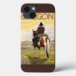 Cowboy on Horseback Vintage Travel Poster iPhone 13 Hoesje
