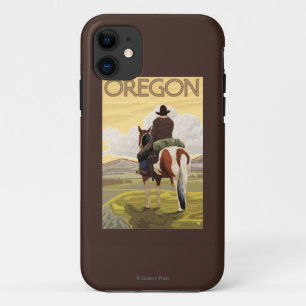 Cowboy on Horseback Vintage Travel Poster iPhone 11 Hoesje