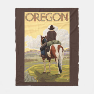 Cowboy on Horseback Vintage Travel Poster Fleece Deken