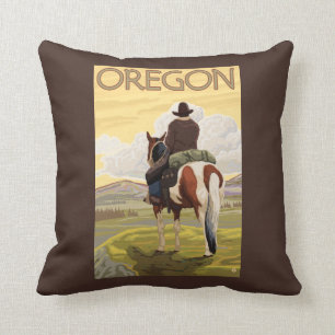Cowboy on Horseback Vintage Travel Poster Kussen
