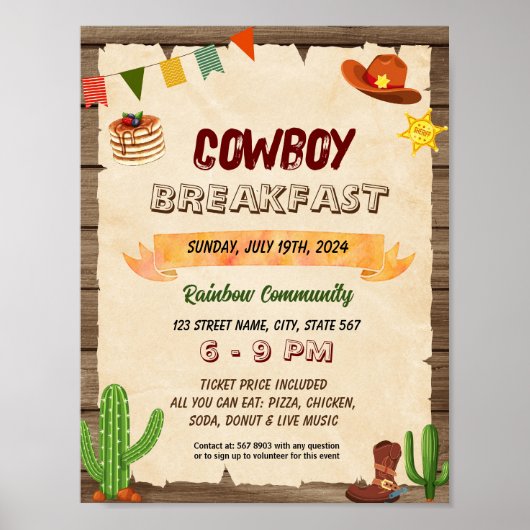 Cowboy ontbijt event flyer poster (Voorkant)