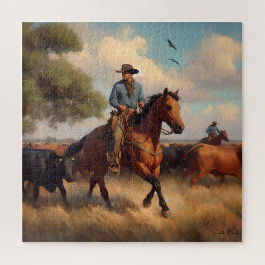 Cowboy op Bay Horse Legpuzzel (Verticaal)
