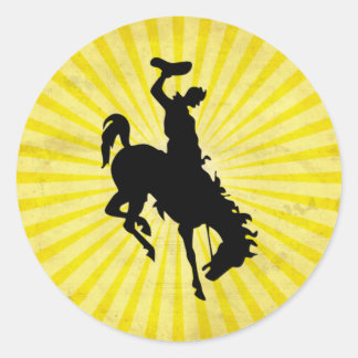 Cowboy op Bucking Bronc; geel Ronde Sticker