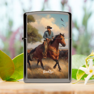 Cowboy op een baardpaard en vee