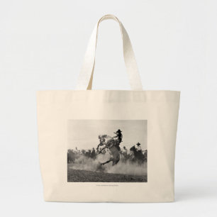 Cowboy op een boekje bronco grote tote bag