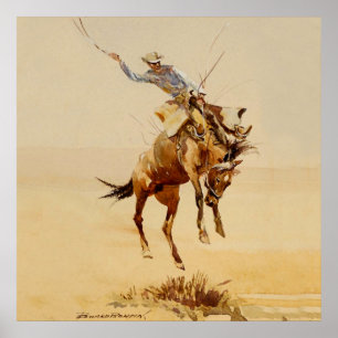 Cowboy op een bokkend paard #2 door Edward Borein Poster