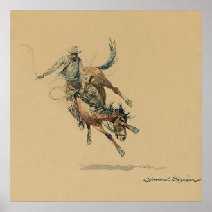 Cowboy op een bokkend paard #3 door Edward Borein Poster