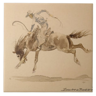 Cowboy op een bokkend paard door Edward Borein Tegeltje