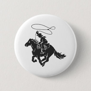 Cowboy op het gekke paard met lasso ronde button 5,7 cm