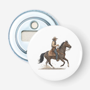 Cowboy Op Paard Button Flesopener
