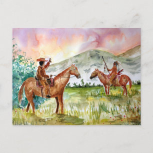 Cowboy op paard ontmoet Native American Briefkaart
