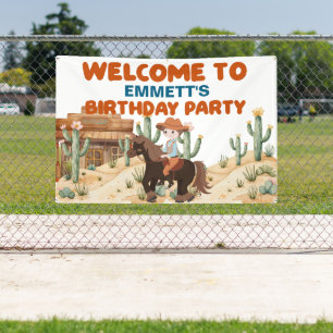 Cowboy op Paard Verjaardagsfeest Welkom Spandoek