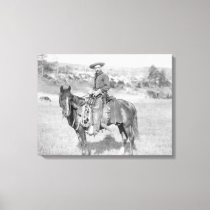 Cowboy op zijn foto van zijn paardSouth Dakota Canvas Afdruk