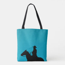Cowboy & Paard Silhouet op Turquoise