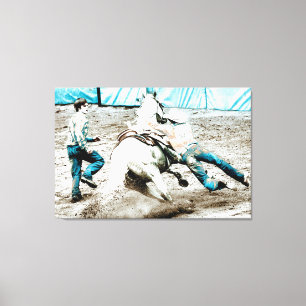 *~* Cowboy Paard Western AR22, Rodeo Vintage Canvas Afdruk