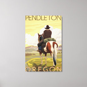 Cowboy & paarden - Pendleton, Oregon Canvas Afdruk