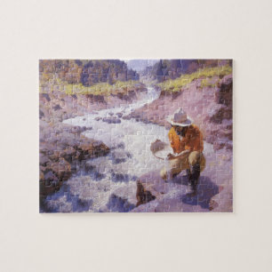  cowboy, Panning Gold, Wyoming van Leigh Legpuzzel