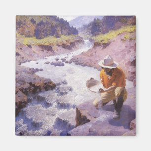 cowboy, Panning Gold, Wyoming van Leigh Magneet