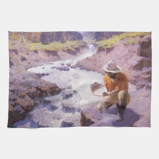 cowboy, Panning Gold, Wyoming van Leigh Theedoek (Horizontaal)