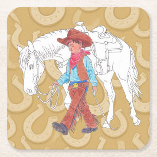 Cowboy Paper-Onderzetter Vierkante Kartonnen Onderzetter