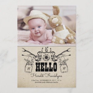 Cowboy Pasgeboren Baby Foto Geboorteaankondiging Aankondiging