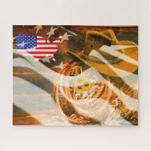 Cowboy Pet American Flag Sunrays Legpuzzel