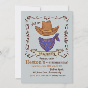 Cowboy Pet en Blue Bandana 2 Uitnodiging