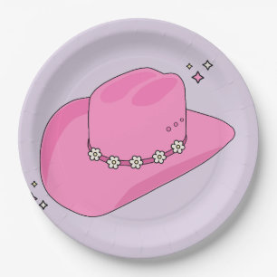 Cowboy Pet Preppy Paarse en roze Papieren Bordje