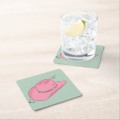 Cowboy Pet Preppy roze en groen Vierkante Kartonnen Onderzetter (Insitu)