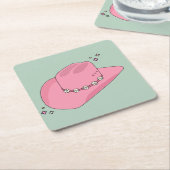 Cowboy Pet Preppy roze en groen Vierkante Kartonnen Onderzetter (Schuin)