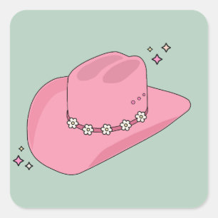 Cowboy Pet Preppy roze en groen Vierkante Sticker