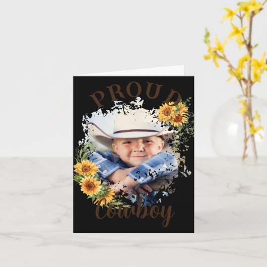 Cowboy Photo Text Sunflower Accent T Shirt Kaart (Gele Bloem)