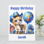 Cowboy Pony 1-jarige Kaart (Staand voorkant)